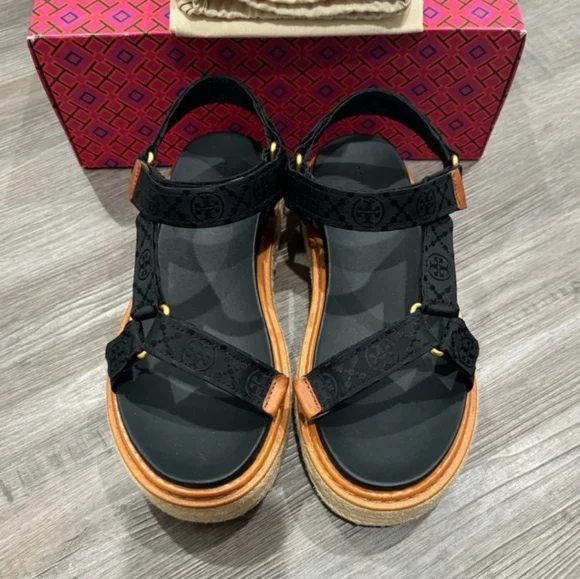 Tory Burch T Monogram Espadrille Sport Sandals - Picture 2 of 6